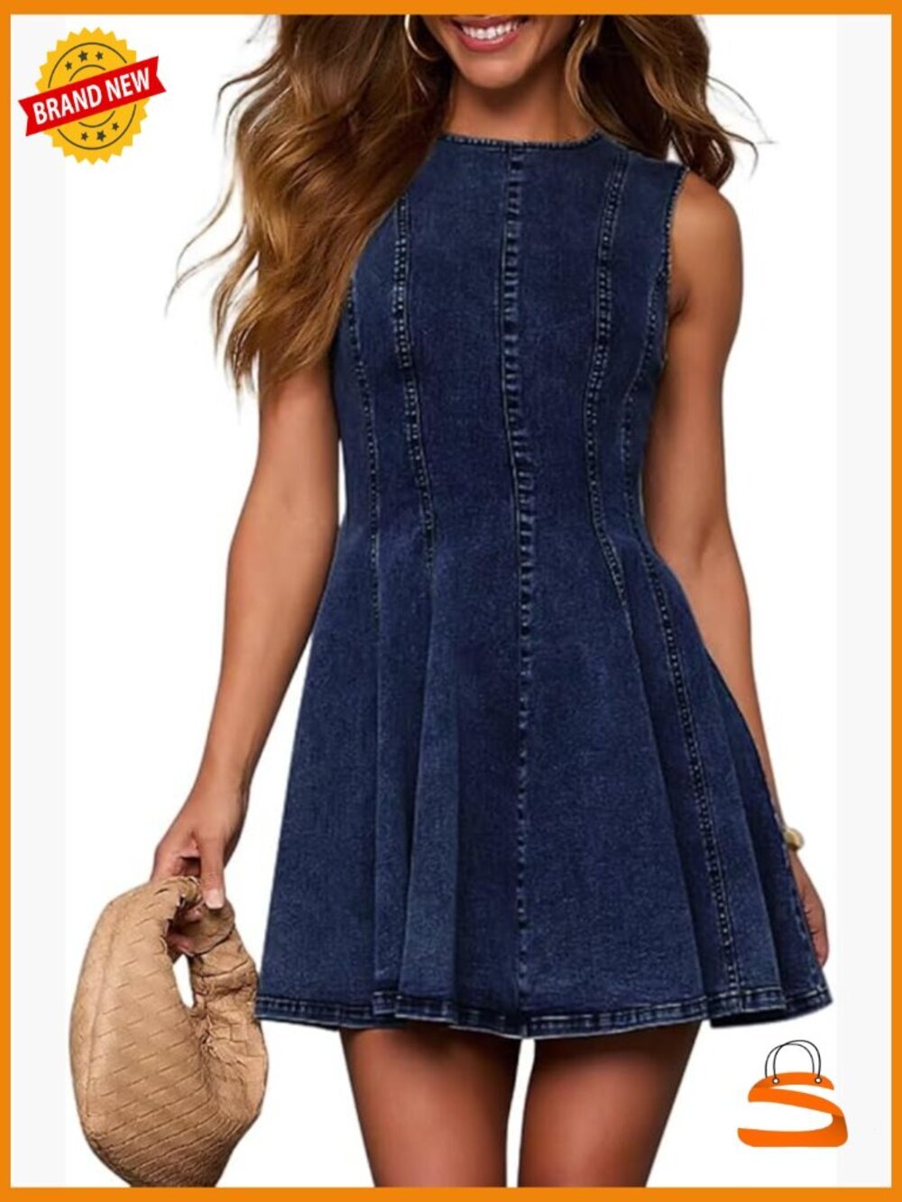 Sleeveless Denim Jean Babydoll Tank Dress Slim Fit A-Line Summer Dress,
